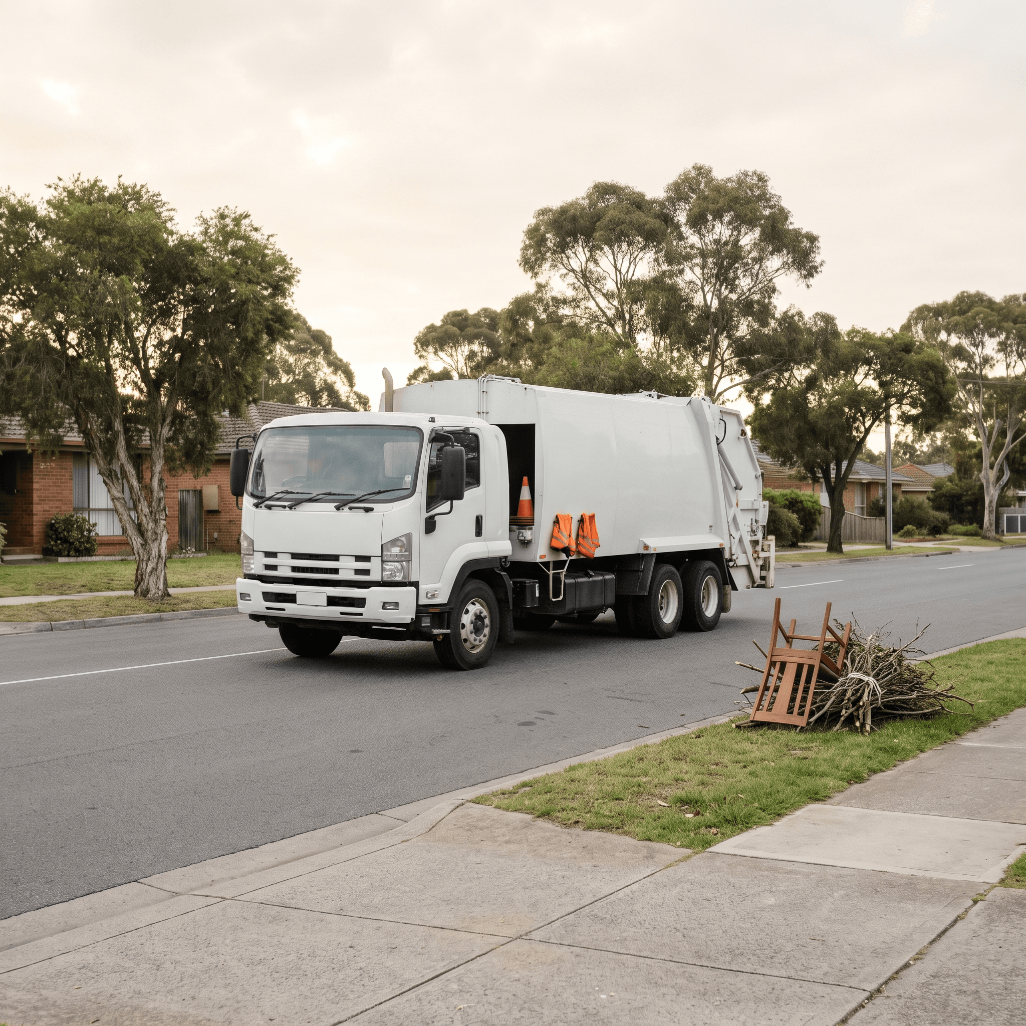 Illustration of a suburban bulky waste collection scene